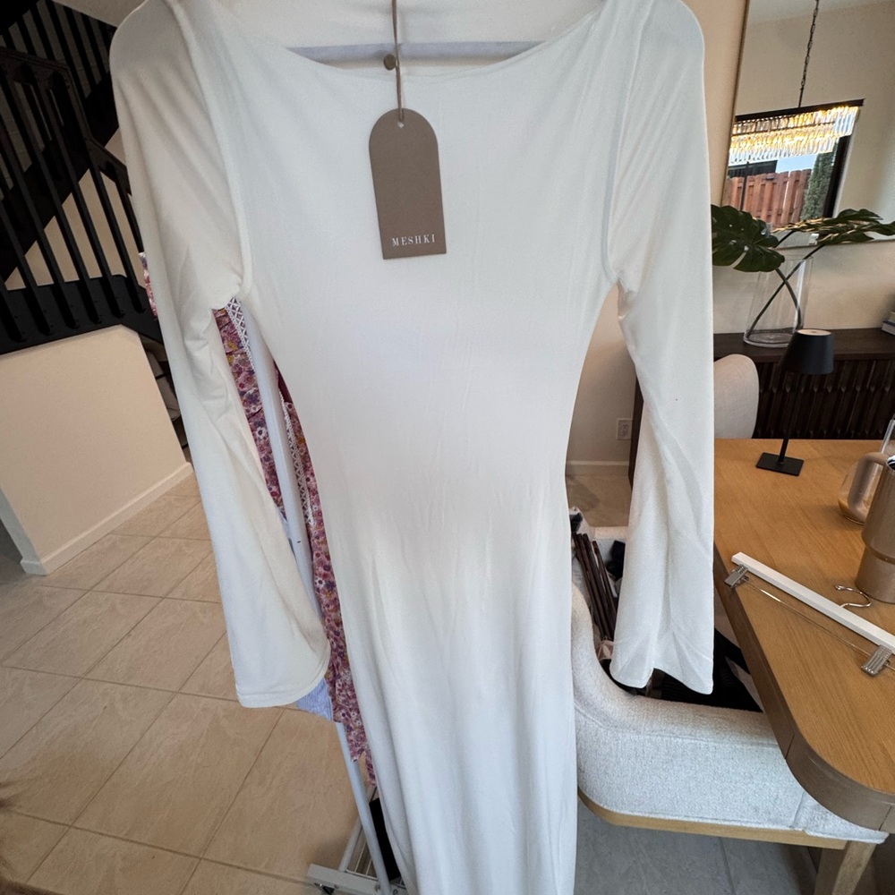Meshki Cream Long Sleeve Bodycon Maxi Dress